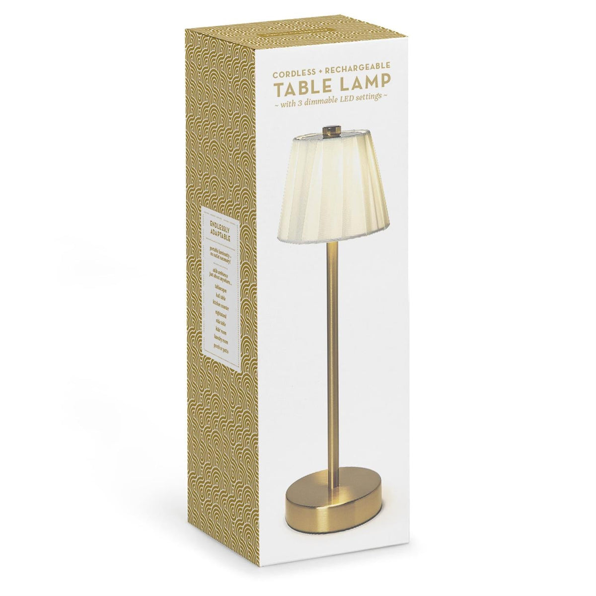 LED Cordless Table Lamp with Fabric Pleated Shade in Gift Box