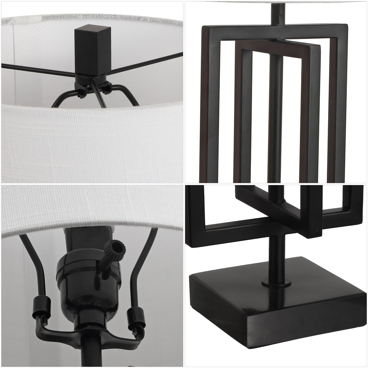 Anya 20.25" Organic Modern Geometric Interlocking Rectangular Metal LED Table Lamp with Marble Base, Black