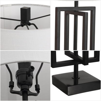 Anya 20.25" Organic Modern Geometric Interlocking Rectangular Metal LED Table Lamp with Marble Base, Black