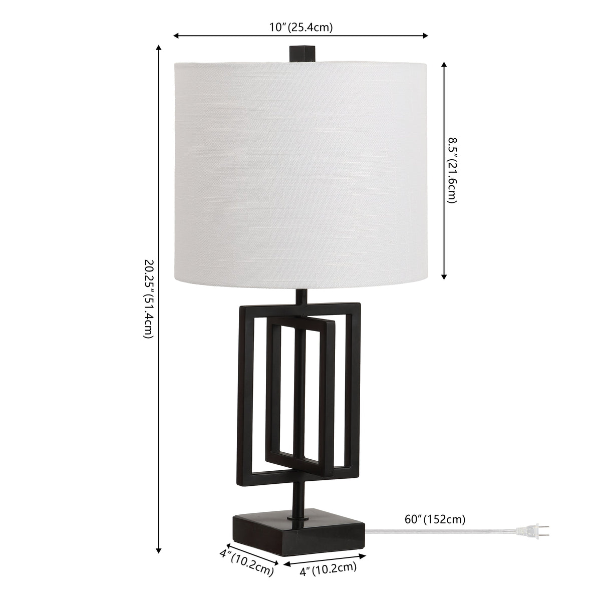 Anya 20.25" Organic Modern Geometric Interlocking Rectangular Metal LED Table Lamp with Marble Base, Black