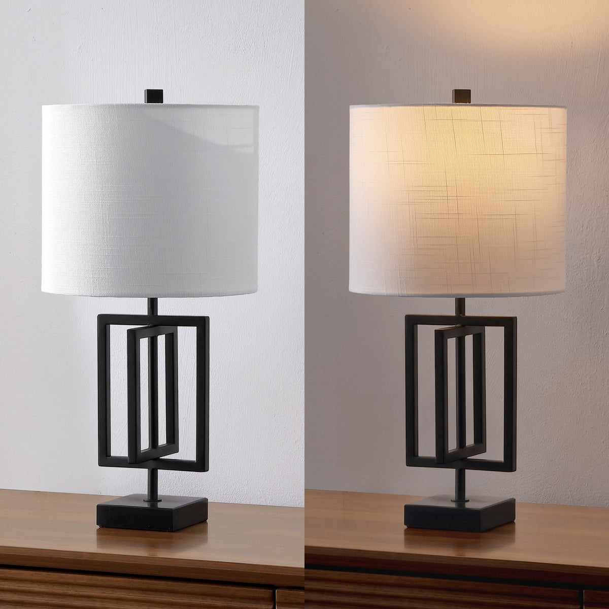 Anya 20.25" Organic Modern Geometric Interlocking Rectangular Metal LED Table Lamp with Marble Base, Black