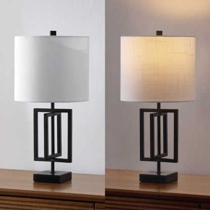 Anya 20.25" Organic Modern Geometric Interlocking Rectangular Metal LED Table Lamp with Marble Base, Black