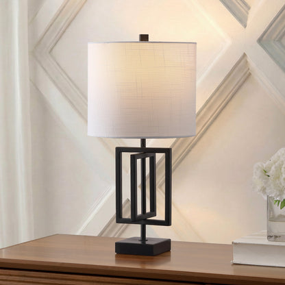 Anya 20.25" Organic Modern Geometric Interlocking Rectangular Metal LED Table Lamp with Marble Base, Black