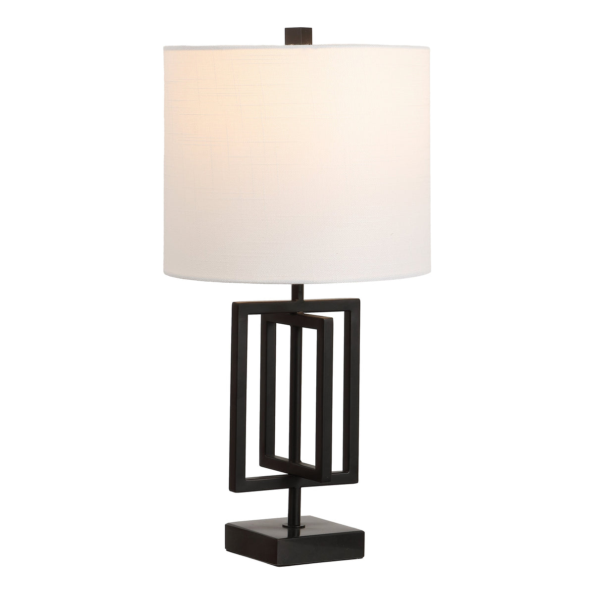Anya 20.25" Organic Modern Geometric Interlocking Rectangular Metal LED Table Lamp with Marble Base, Black