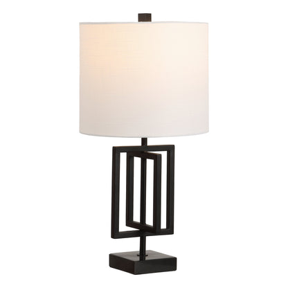 Anya 20.25" Organic Modern Geometric Interlocking Rectangular Metal LED Table Lamp with Marble Base, Black