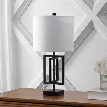 Anya 20.25" Organic Modern Geometric Interlocking Rectangular Metal LED Table Lamp with Marble Base, Black