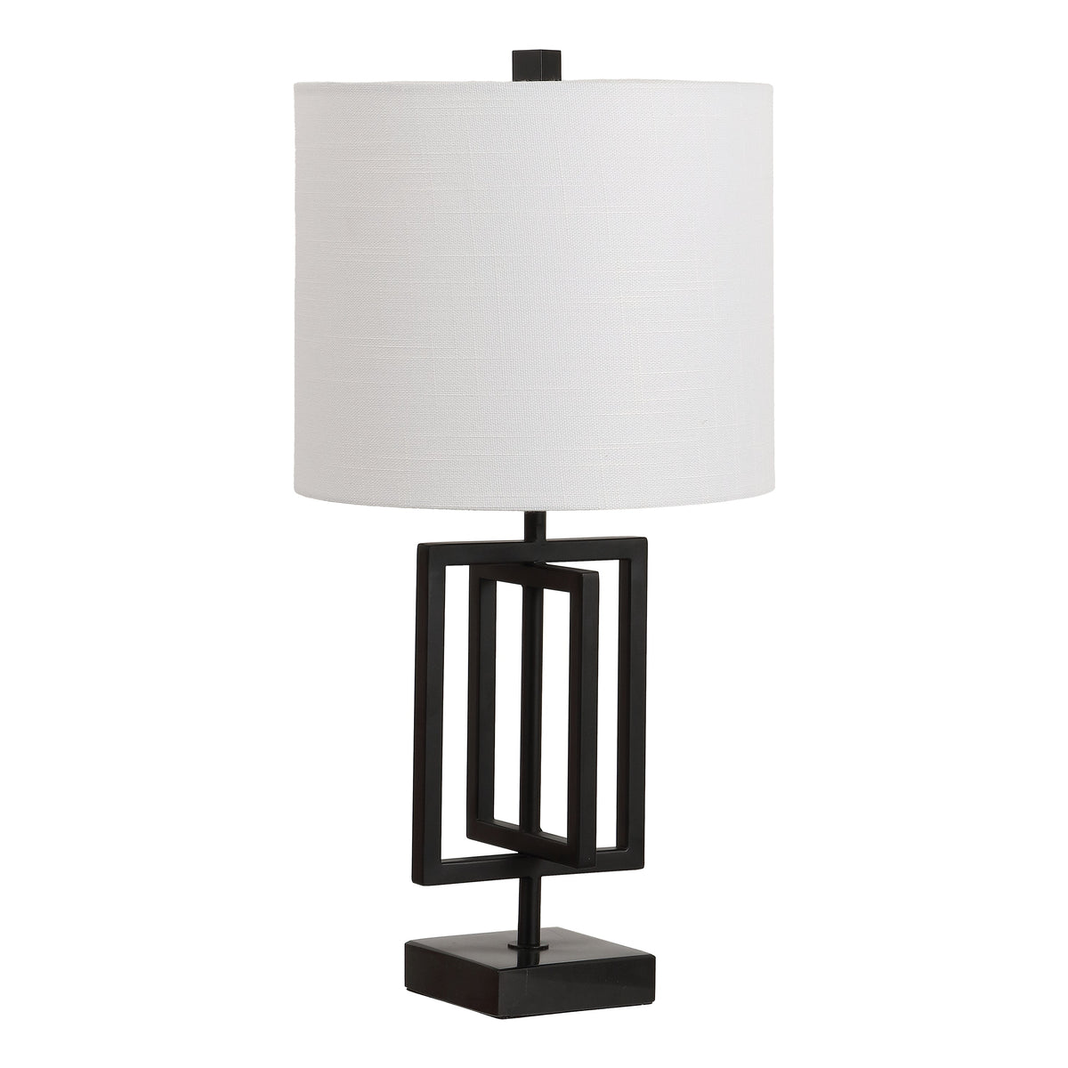 Anya 20.25" Organic Modern Geometric Interlocking Rectangular Metal LED Table Lamp with Marble Base, Black