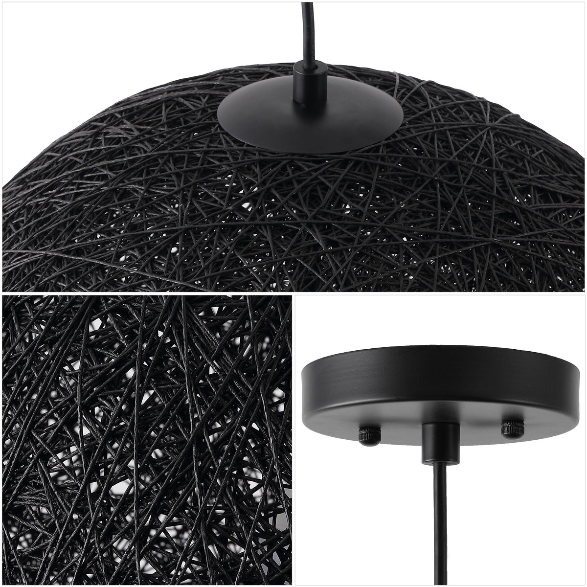Lacey 1-Light Bohemian Minimalist Adjustable Rattan-Style Woven Rope Globe Basket LED Pendant