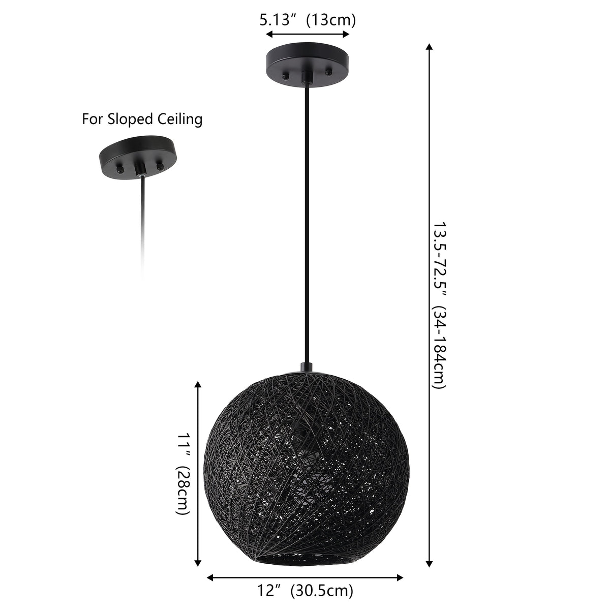 Lacey 1-Light Bohemian Minimalist Adjustable Rattan-Style Woven Rope Globe Basket LED Pendant