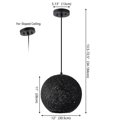 Lacey 1-Light Bohemian Minimalist Adjustable Rattan-Style Woven Rope Globe Basket LED Pendant