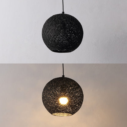 Lacey 1-Light Bohemian Minimalist Adjustable Rattan-Style Woven Rope Globe Basket LED Pendant