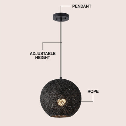 Lacey 1-Light Bohemian Minimalist Adjustable Rattan-Style Woven Rope Globe Basket LED Pendant