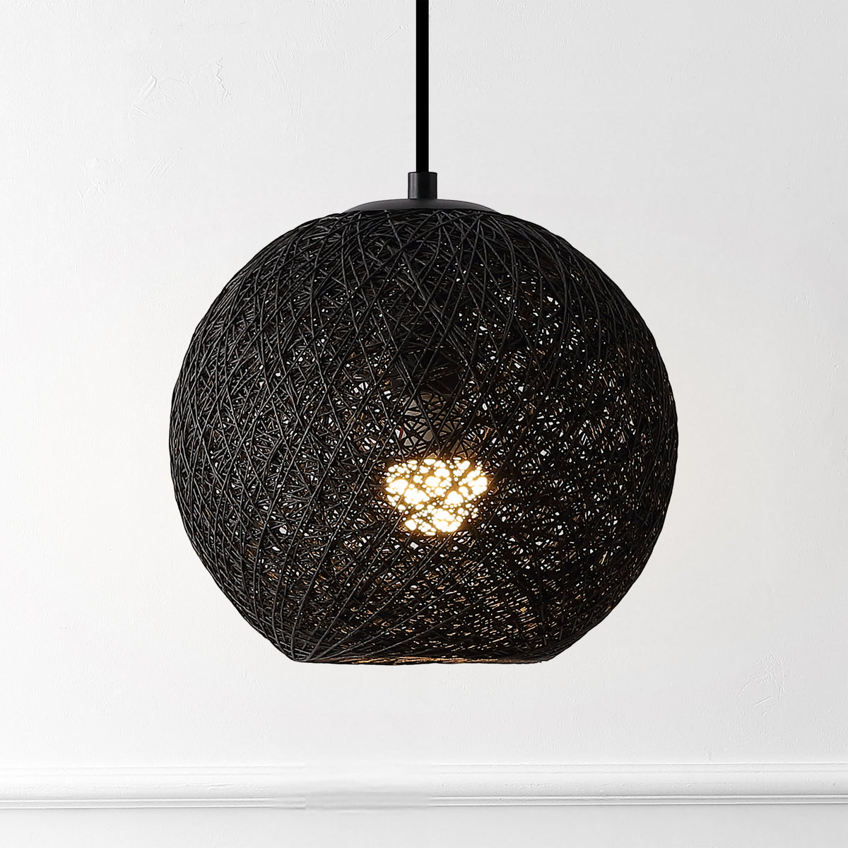 Lacey 1-Light Bohemian Minimalist Adjustable Rattan-Style Woven Rope Globe Basket LED Pendant