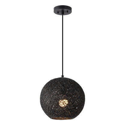 Lacey 1-Light Bohemian Minimalist Adjustable Rattan-Style Woven Rope Globe Basket LED Pendant