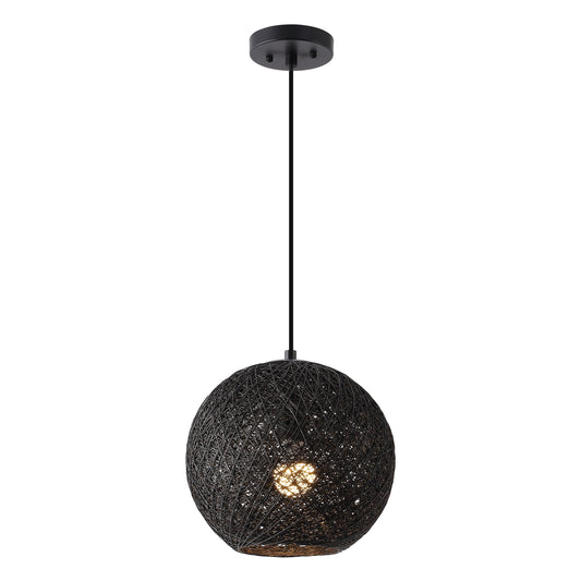 Lacey 1-Light Bohemian Minimalist Adjustable Rattan-Style Woven Rope Globe Basket LED Pendant