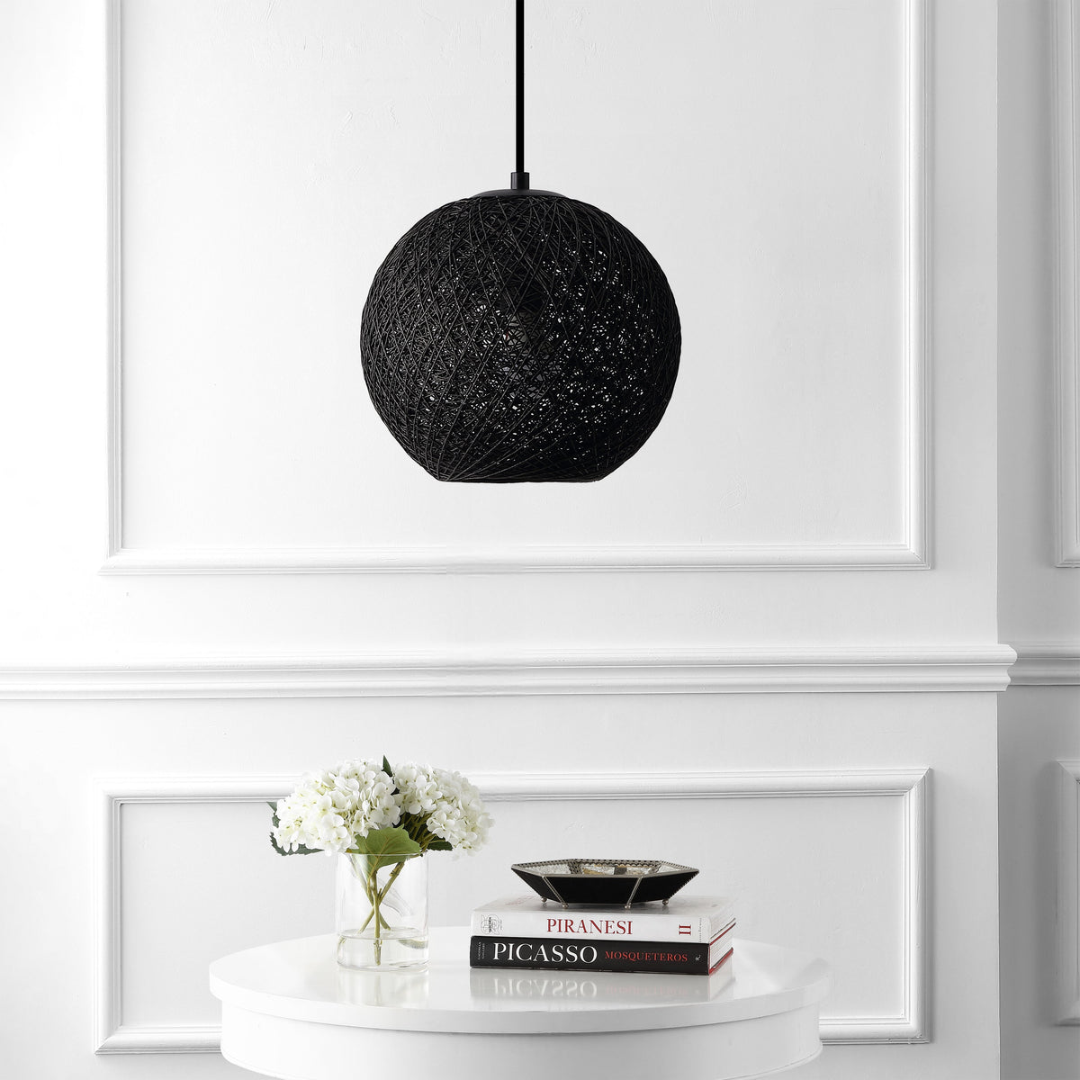 Lacey 1-Light Bohemian Minimalist Adjustable Rattan-Style Woven Rope Globe Basket LED Pendant