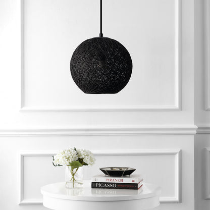 Lacey 1-Light Bohemian Minimalist Adjustable Rattan-Style Woven Rope Globe Basket LED Pendant