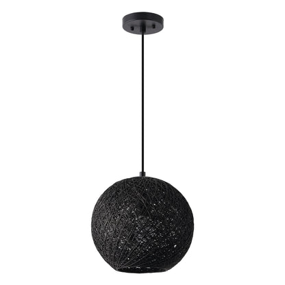 Lacey 1-Light Bohemian Minimalist Adjustable Rattan-Style Woven Rope Globe Basket LED Pendant