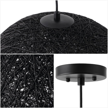 Lacey 1-Light Bohemian Minimalist Adjustable Rattan-Style Woven Rope Globe Basket LED Pendant