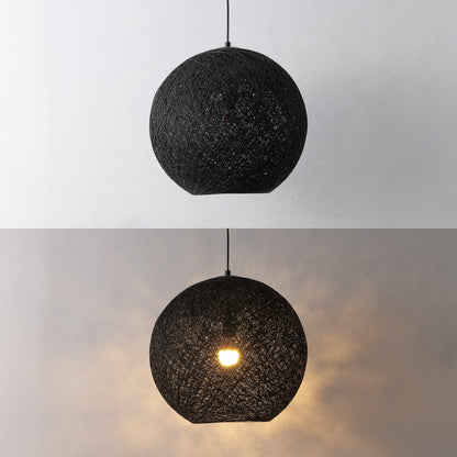 Lacey 1-Light Bohemian Minimalist Adjustable Rattan-Style Woven Rope Globe Basket LED Pendant