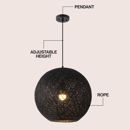 Lacey 1-Light Bohemian Minimalist Adjustable Rattan-Style Woven Rope Globe Basket LED Pendant