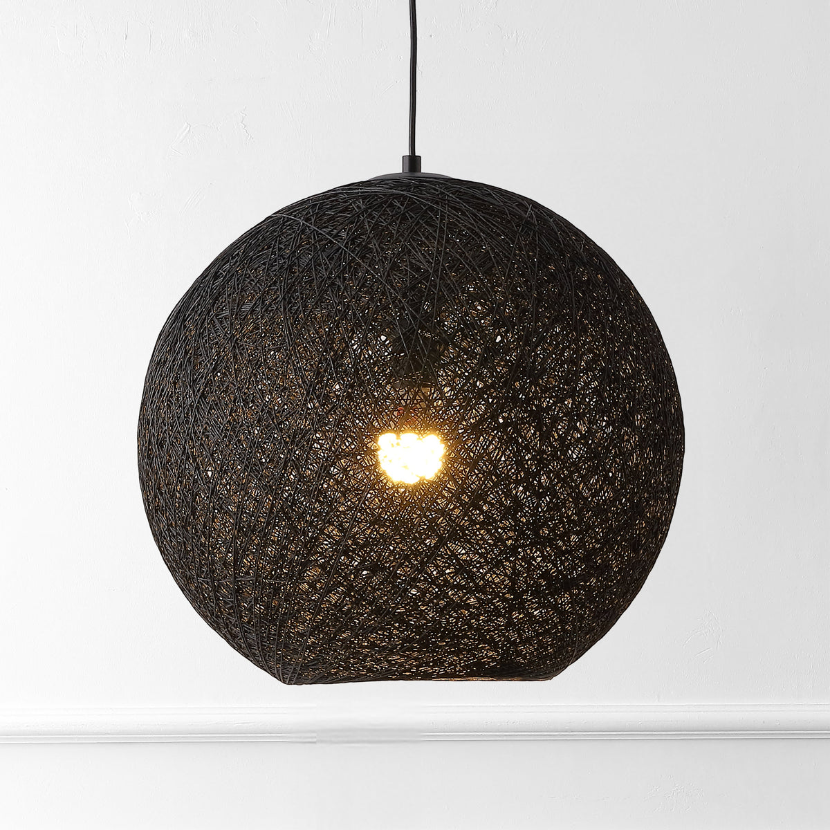 Lacey 1-Light Bohemian Minimalist Adjustable Rattan-Style Woven Rope Globe Basket LED Pendant