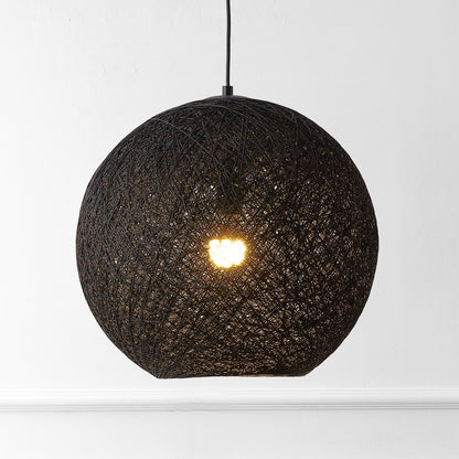 Lacey 1-Light Bohemian Minimalist Adjustable Rattan-Style Woven Rope Globe Basket LED Pendant