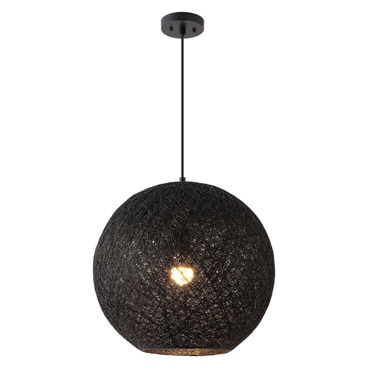 Lacey 1-Light Bohemian Minimalist Adjustable Rattan-Style Woven Rope Globe Basket LED Pendant
