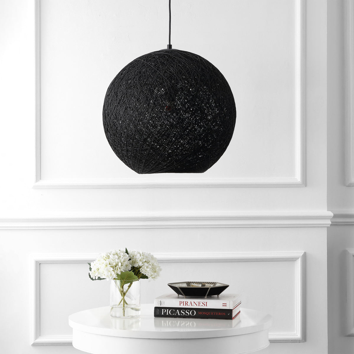 Lacey 1-Light Bohemian Minimalist Adjustable Rattan-Style Woven Rope Globe Basket LED Pendant