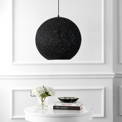 Lacey 1-Light Bohemian Minimalist Adjustable Rattan-Style Woven Rope Globe Basket LED Pendant
