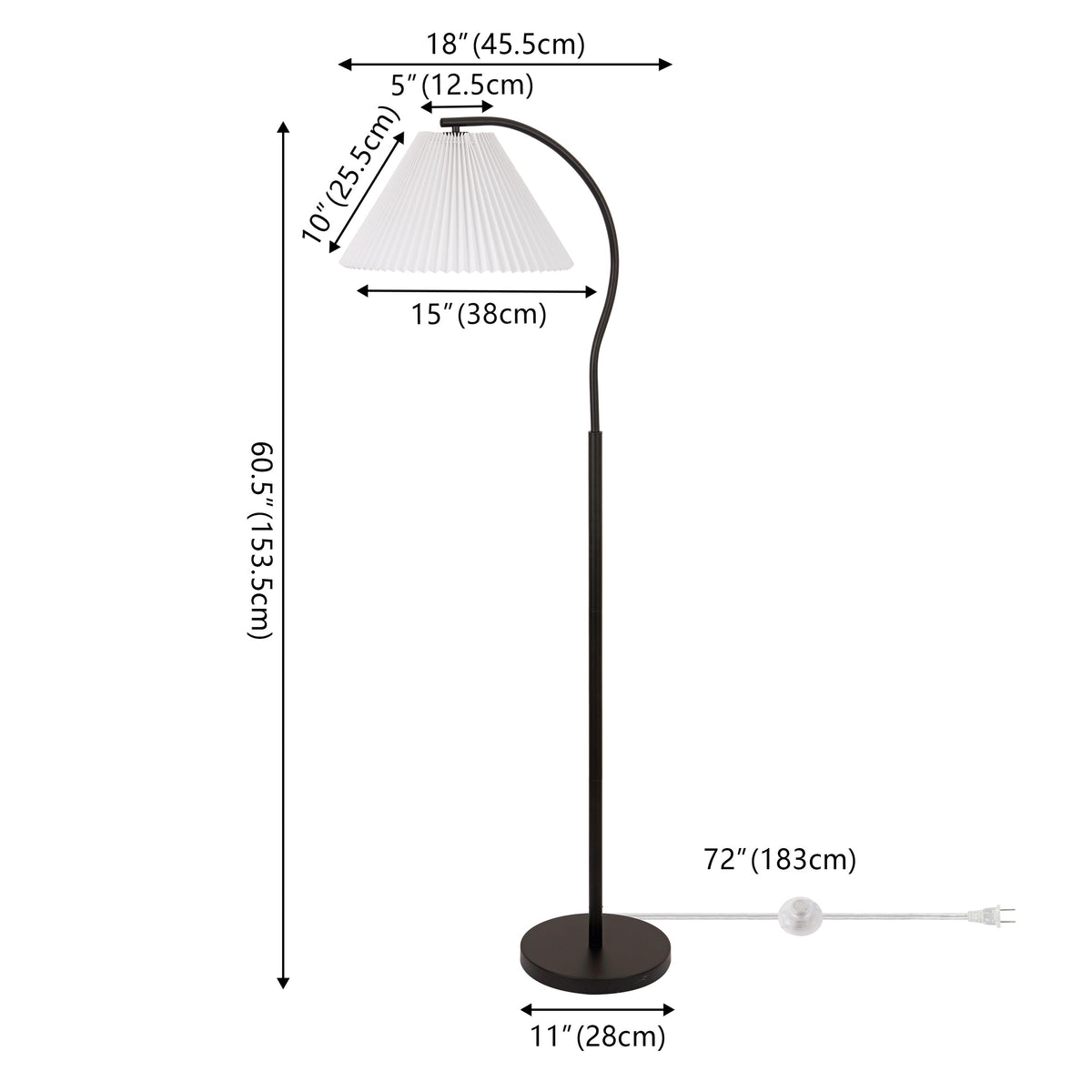 Devon Modern Glam Metal Arc LED Floor Lamp with Pleated Shade