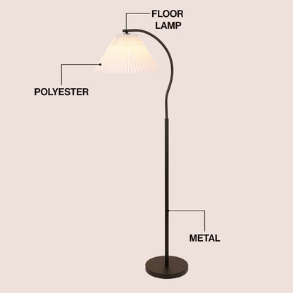 Devon Modern Glam Metal Arc LED Floor Lamp with Pleated Shade