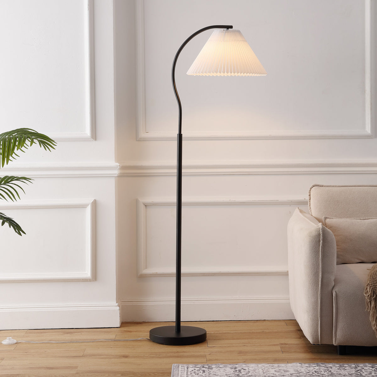 Devon Modern Glam Metal Arc LED Floor Lamp with Pleated Shade