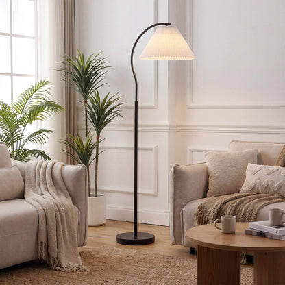 Devon Modern Glam Metal Arc LED Floor Lamp with Pleated Shade