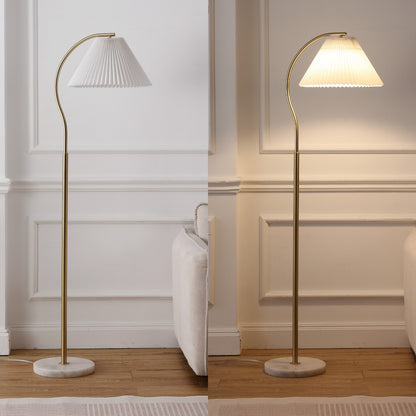 Devon Modern Glam Metal Arc LED Floor Lamp with Pleated Shade