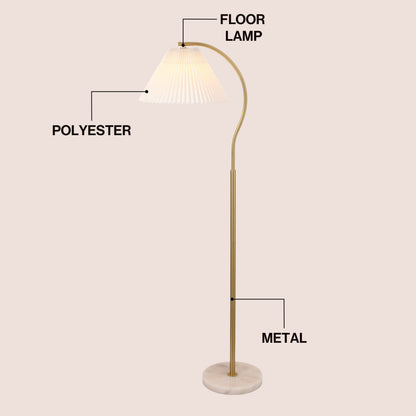 Devon Modern Glam Metal Arc LED Floor Lamp with Pleated Shade