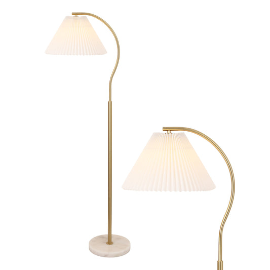 Devon Modern Glam Metal Arc LED Floor Lamp with Pleated Shade