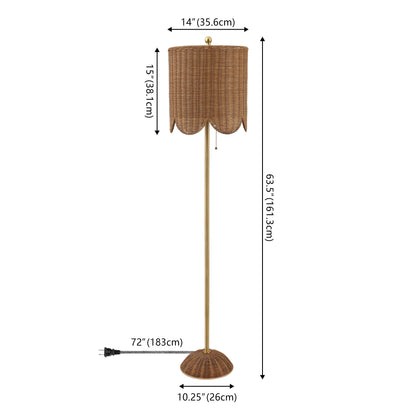 Joel 63.5" Coastal Bohemian Scallop Shade Rattan/Metal LED Floor Lamp with Pull Chain