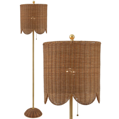 Joel 63.5" Coastal Bohemian Scallop Shade Rattan/Metal LED Floor Lamp with Pull Chain