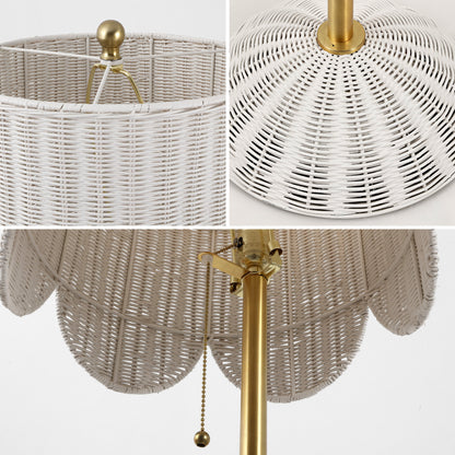 Joel 63.5" Coastal Bohemian Scallop Shade Rattan/Metal LED Floor Lamp with Pull Chain