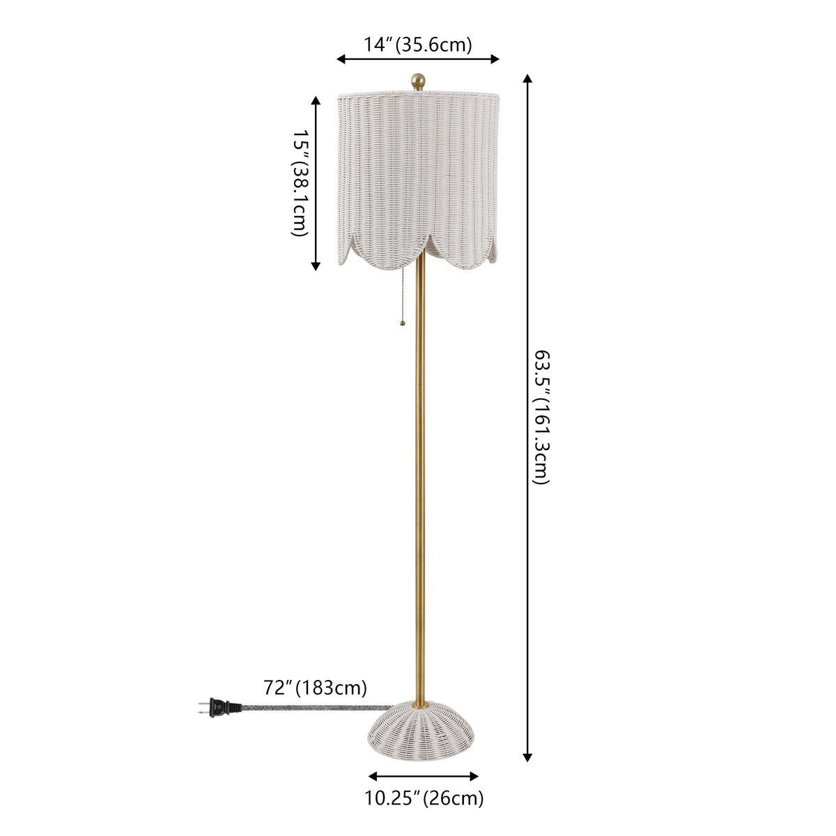 Joel 63.5" Coastal Bohemian Scallop Shade Rattan/Metal LED Floor Lamp with Pull Chain