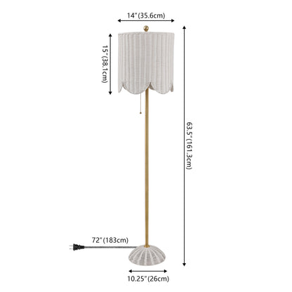 Joel 63.5" Coastal Bohemian Scallop Shade Rattan/Metal LED Floor Lamp with Pull Chain