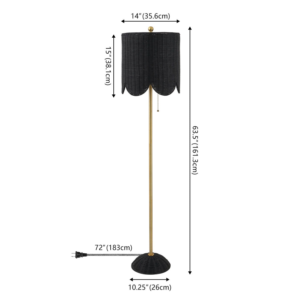 Joel 63.5" Coastal Bohemian Scallop Shade Rattan/Metal LED Floor Lamp with Pull Chain