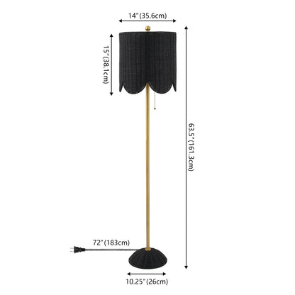 Joel 63.5" Coastal Bohemian Scallop Shade Rattan/Metal LED Floor Lamp with Pull Chain