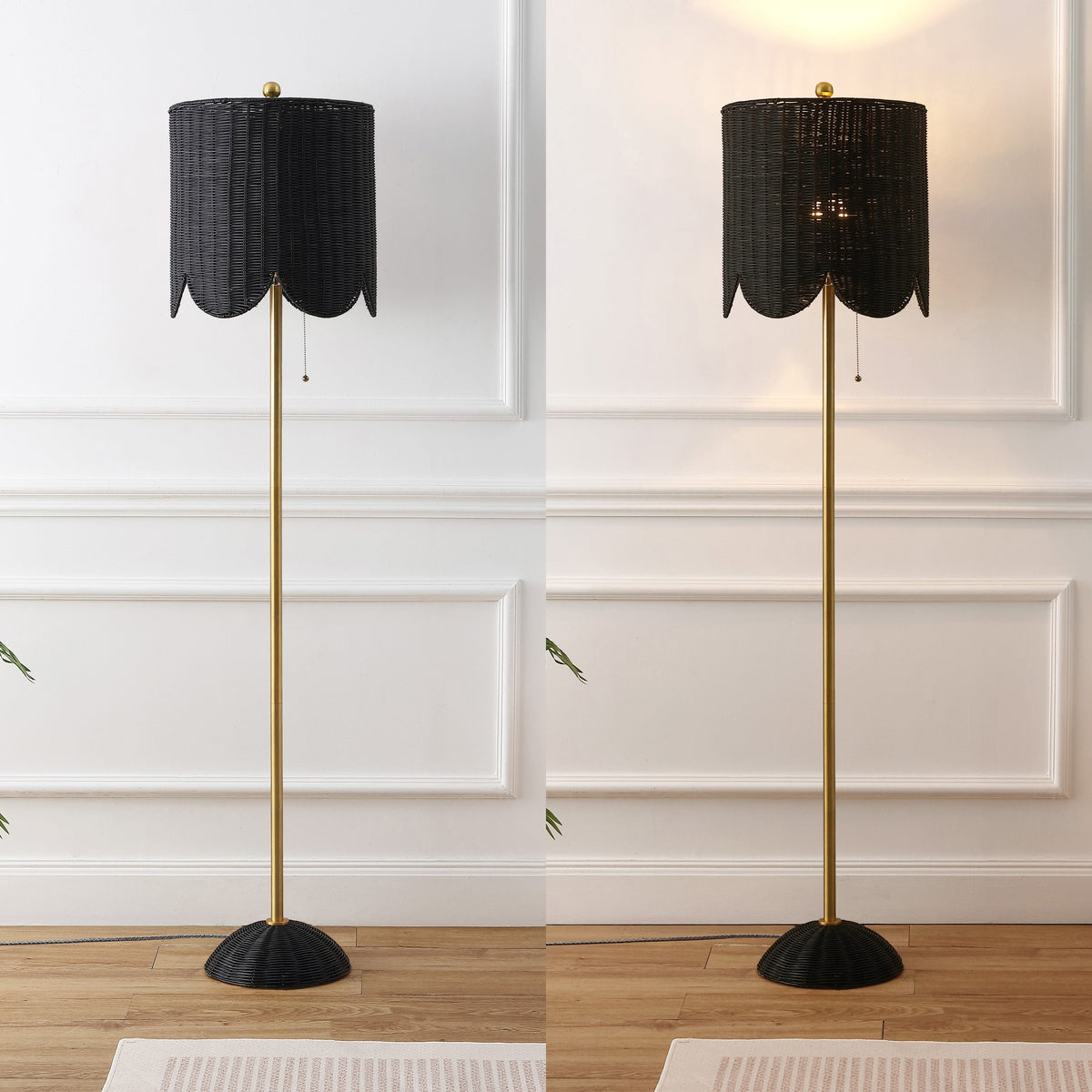 Joel 63.5" Coastal Bohemian Scallop Shade Rattan/Metal LED Floor Lamp with Pull Chain