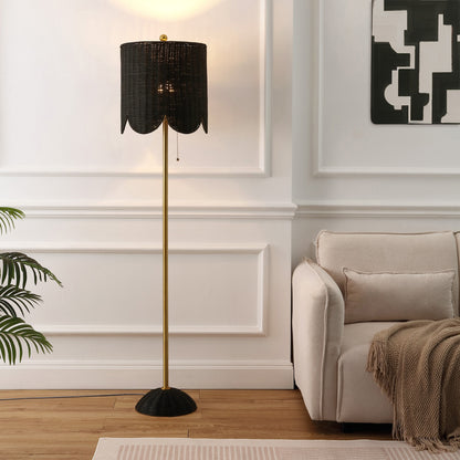 Joel 63.5" Coastal Bohemian Scallop Shade Rattan/Metal LED Floor Lamp with Pull Chain