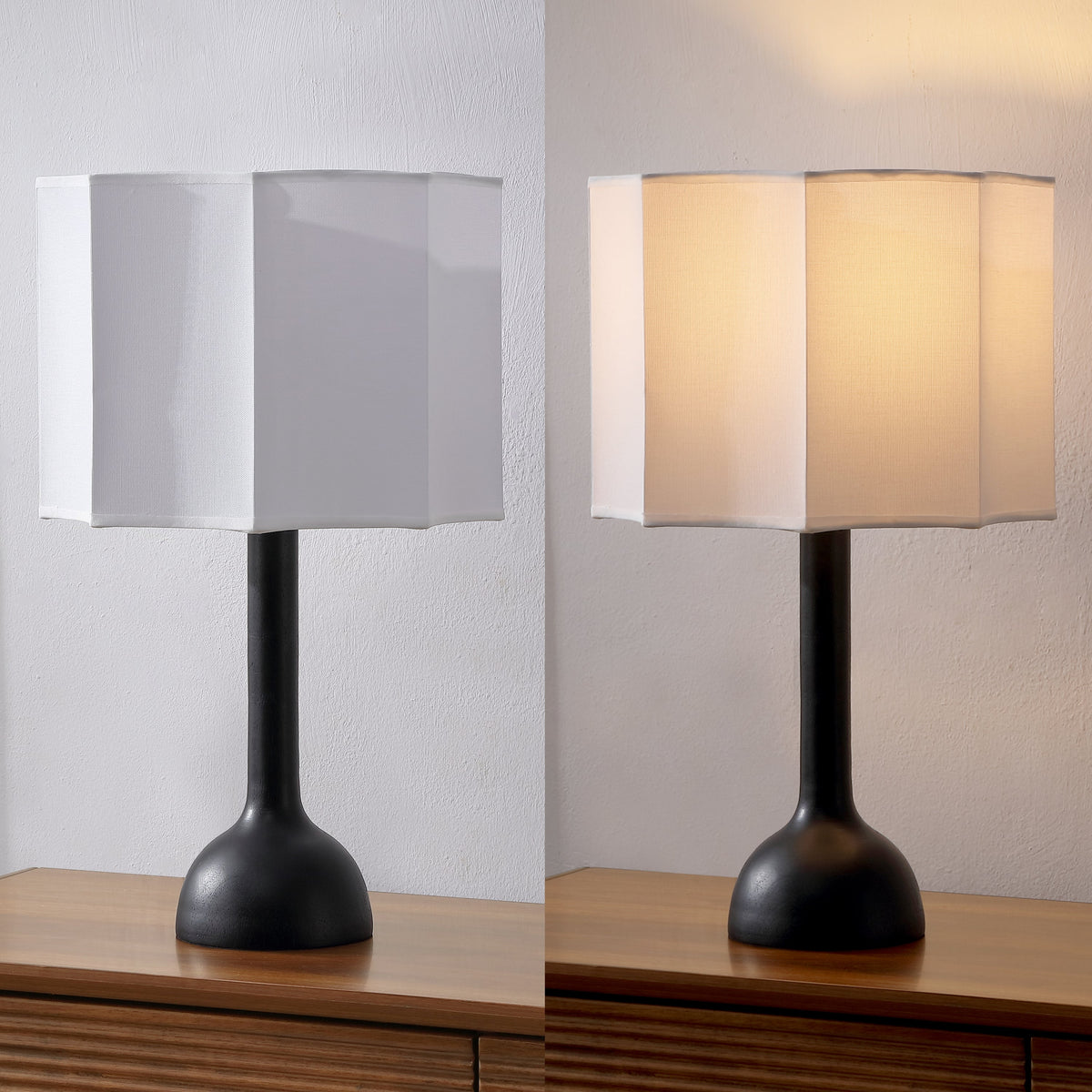 Lisbet 21" Mid-Century Modern Tubular Gourd Resin LED Table Lamp with Octagonal Shade