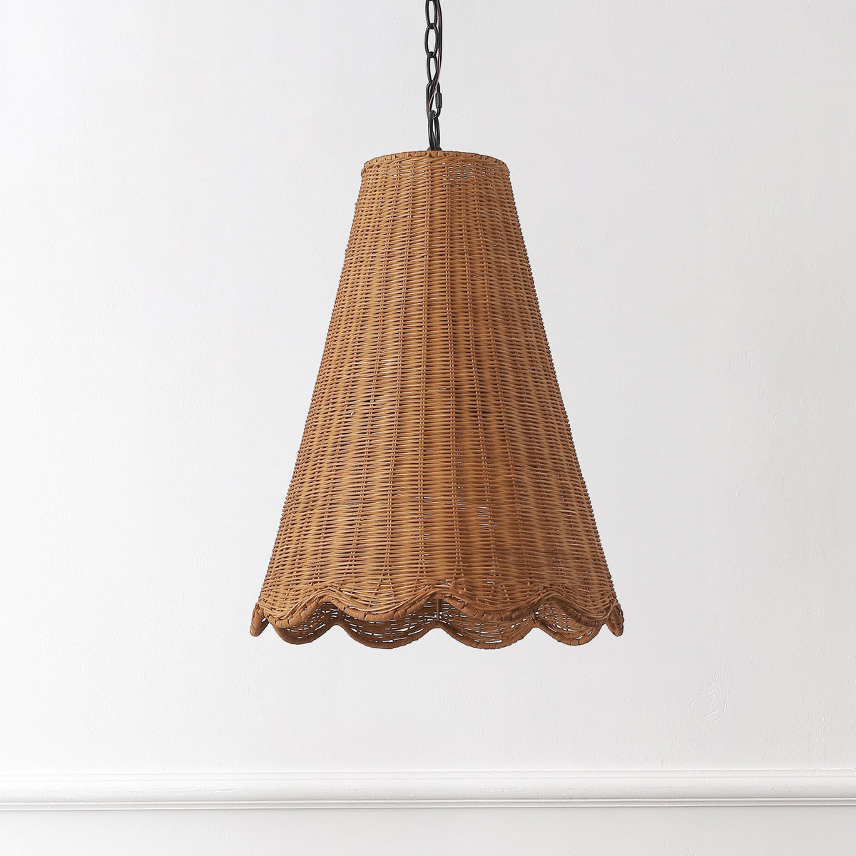 Maria 16" 3-Light Coastal Bohemian Adjustable Hand-Woven Rattan Tapered Scalloped Cylinder LED Pendant, Brown/Black