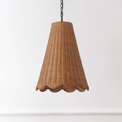 Maria 16" 3-Light Coastal Bohemian Adjustable Hand-Woven Rattan Tapered Scalloped Cylinder LED Pendant, Brown/Black