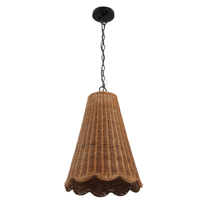 Maria 16" 3-Light Coastal Bohemian Adjustable Hand-Woven Rattan Tapered Scalloped Cylinder LED Pendant, Brown/Black